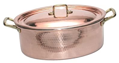 CREARTISTIC – verzinnte Auflaufform aus Kupfer – oval – 27 x 20 cm – H 10 cm – mit 2 x 4 cm Messinggriffen – mit Kupferdeckel – Backofen-Bratform – Made in Italy – handgefertigt