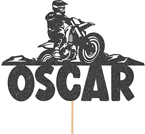 Personalised Dirt Bike Motorbike Racing Glitter Cake Topper - Black Custom Name Glitter Cake Decoration and Sprinkles - Happy Birthday Decorations - Personalised Toppers for Cakes by Cakeshop