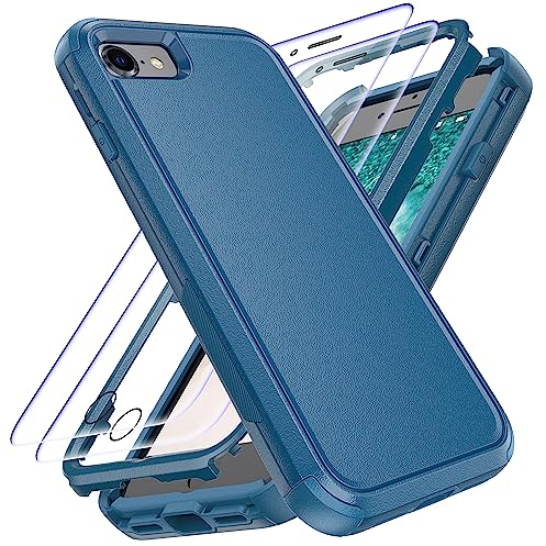 YmhxcY for iPhone SE Case 2022/3rd/2020,iPhone 8/7 Case with [2 Pcs] EPU Flexible Screen Protectors,[Shockproof] [Dropproof] Protection Cover for Apple iPhone 8/7 4.7-Sea blue