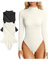 OQQ Bodysuits für Damen 2er Pack Elastisch Rollkragen Basic Langarm Sexy Bodysuits Schwarz Beige