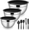 Herogo Mixing Bowls with Airtight Lids, 3-Piece Stainless Steel Nesting Set & 5-Piece Silicone Accessories, Metal Salad Bowls for Baking Preparing Serving, Space-Saving Storage, 1.2/2.6/4.5 QT