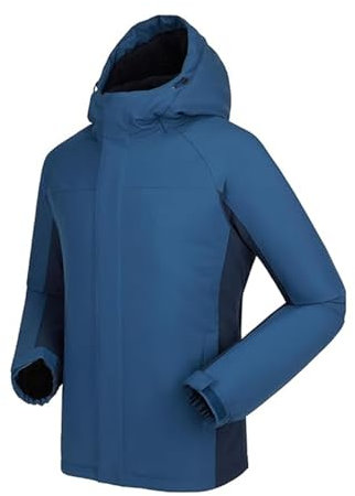 OutPro Herren-Skijacke - Wasserdichte Outdoor-Jacke mit winddichter Wanderjacke, Fleece-Futter und abnehmbarer Kapuze, ideal für Schnee im Freien Blau XXL
