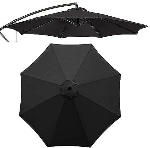 Toile De Rechange pour Parasol Déporté Toile De Parasol Ronde Toile De Remplacement pour Parasol de Jardin Exterieur(Noir,3.0m/8-Ribs)