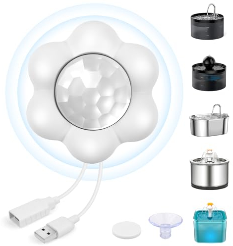 Fontaine a Eau Chat Detecteur De Mouvement, Diealles Shine Detecteur De Mouvement avec Interface USB, Capteur Silencieux Universel, USB Capteur Infrarouge pour Fontaines à Eau pour Chats Chien