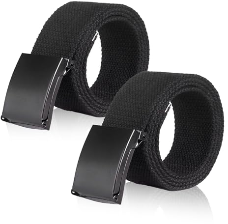 KEYRI 2 Stück Gürtel Herren, Business Güertel Nylon Canvas Belt Herren Guertel Canvasgürtel Gürtel Ohne Löcher Verstellbarer Arbeitsgürtel Stoffgüertel Outdoor Güertel für Herre Länge 135 cm (Schwarz)