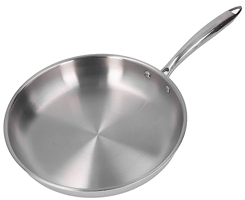 plplaaoo Stainless Steel Frying Pan, Oven Safe Induction Skillet, Stainless Steel Pan with Ergonomic Handle, Thickened Uncoated 3 Layers 304 Stainless Steels Skillet for Versatile Cooking(30cm)