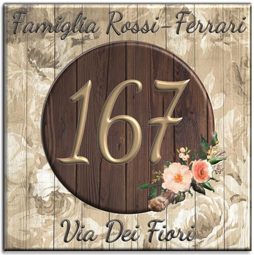 Numero Civico Targa Decorativa PERSONALIZZABILE,Numero Civico su Mattonella in Ceramica 15x15cm, 20x20cm con Indirizzo e Nome Famiglia Personalizzato,Numeri Civici Moderni. (S)