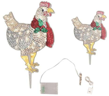 Buachois 2 Stück Beleuchtetes Huhn, Leuchtendes Hühnchen mit Schal Hühner Ornamente Hofschilder mit Pfählen Hühnerornamente RGB Acryl Garten Statue Dekoratives Küken für Rasenbereich Boden Rasen
