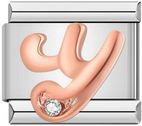 M&S A-Z Rose Gold Letter Initial Name Alphabet 9mm Italian Link Charm Compatible With Nomination Bracelet (Y)