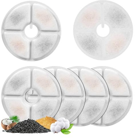 6 Stück Katzenbrunnen Ersatzfilter, Feriva Ersatzfilter für 3L Blumen Katzenbrunnen, Dreifache Aktion Haustier Wasser-Brunnen-Filter, Ersatzfilter für Trinkbrunnen Katzen(14cm Durchmesser)