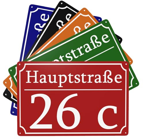 BeNsil Hausschilder Personalisiert und Nummer,Straßenschilder mit Wunschtext - Hausnummer Selbst Gestalten,Anpassbare Nummer und Straßenname,Wetterfest