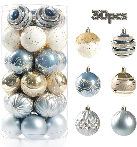 Weihnachtskugeln Blaues Gold 30 Stück Christbaumkugeln 6 cm für Weihnachten – Bruchsichere Weihnachtsbaumkugeln aus Plastik für Weihnachtsbäume und Festliche Deko – Ideal für Baum, Tischdeko und DIY