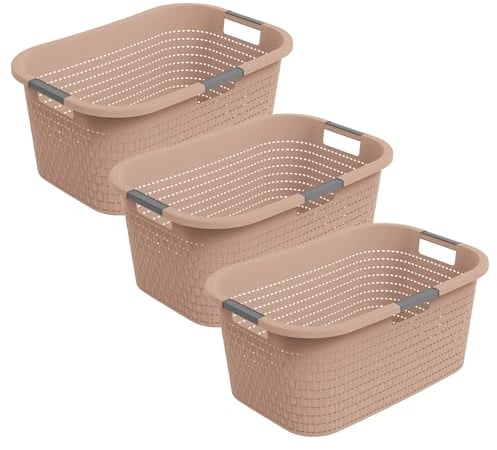Rotho Country 3er-Set Wäschekorb 40l, Kunststoff (PP) BPA-frei, rosa, 40l (58.0 x 38.9 x 25.1 cm)