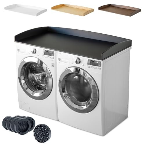 Nedura Washer Dryer Countertop w/Anti-Vibration Pads & Curved Edge Rails, Premium Bamboo Laundry Countertop, Washer Dryer Topper, Laundry Room Organization, Laundry Accessory, Designed in USA - Black