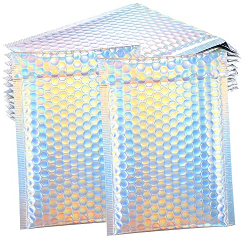HONMEET 12 Stück Selbstklebende Luftpolster Versandtaschen Gepolstert Langlebig Silber Holografisch Stoßdämpfend Vielseitig Einsetzbar Für Kleidung Und Elektronik