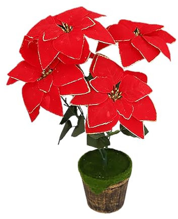 Macetas de Pascua artificiales de seda, ramo de flores de Pascua artificiales rojas para interiores y exteriores, hogar, porche, boda, decoración de Navidad (A)