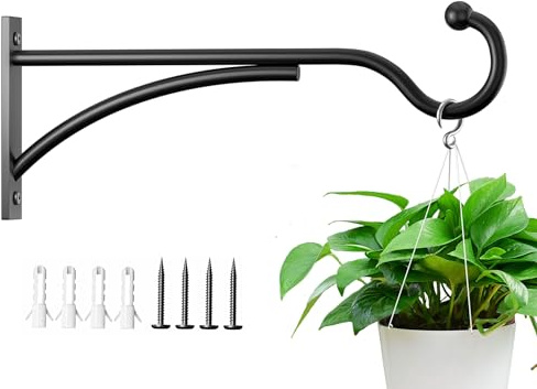 saffruff 11 Inch Outdoor Plant Hanging Hooks for Wall:Metal Bracket for Hanging Baskets, Bird Feeders, Wind Chimes, Flower Baskets, Yoga Mat, Lanterns, Black