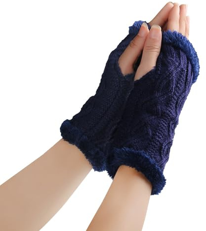 AYNKH Fingerlose Handschuhe für Damen, dicker Plüsch, warme fingerlose Handschuhe, Winter-Strickhandschuhe, Strickhandschuhe, Halbfingerwärmer für Mädchen, Damen, Kinder