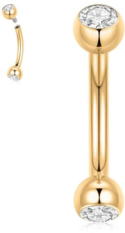 hengkaixuan 14G Curved Barbell Titan Nipple Ring G23 Titan Eyebrow Rings Augenbrauenschmuck Daith Earring Gold Belly Barbell Rook Earrings Eyebrow Nipple Piercings Jewellery 8 mm with CZ