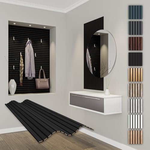 HEXIM Acoustic Panels, 118 x 60 cm, Flexible Slat Wall, Wood MDF Wall Panels, Slat Cladding, Wall Cladding, Interior Decoration, Soundproofing (1 Panel / 0.708 m² Black Edition - APF12)