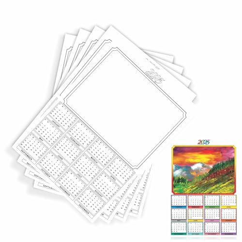 2025 Blanko-Kalender, Planer, Organizer, A4, blanko, Kalender, Jahresansicht zum Selbermachen, Heimbüro, Studenten, akademischer Weihnachtsplaner, Januar bis Dezember (10 Stück)