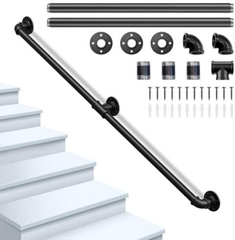 Corrimano per Scale Interne, Orifesio Passamano per Scale Interne, Ringhiera per Scale Interne Esterne per Anziani Disabili Bambini, Ringhiere per Scale Tubo Zincato Nero Antiscivolo, 150CM