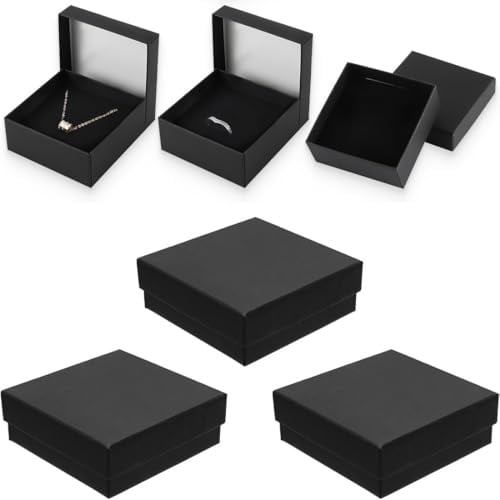 KUMSODE 6 Stück Schmuck Box Schmuckkasten Schmuckschatulle Schmuck Organizers Schmuckaufbewahrung Schmuckbox Schachtel Schwarz Geschenkbox für Armbänder Armreife, 8x8x2cm