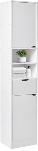 Tall Bathroom Cabinet - 8 Shelves, 2 Doors Slim Bathroom Storage Unit for Living Room, Hallway - 170 * 35 * 29cm White