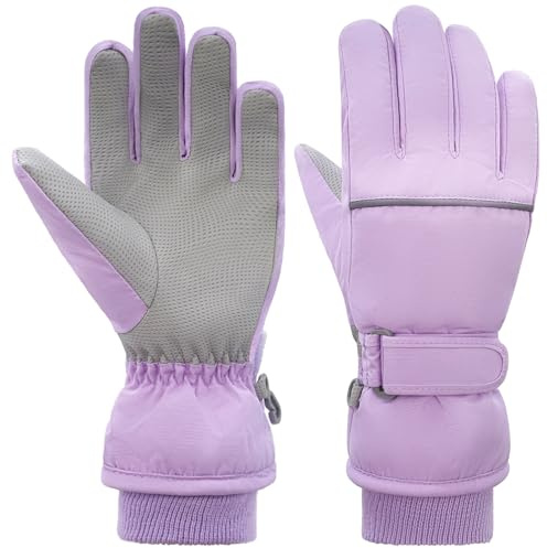 YUHAN PRETTY Kids Winter Ski Gloves Waterproof Children Girls Boys Fleece Thermal Snowboard Snow Gloves Mittens for Cold Weather(5-8Years)