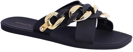 AMICHI Mujer – Chanclas Para Playa Y Piscina-Sandalias Flip Flop de Goma Con Suela Antideslizante Y Diseño Ligero Femme-Tongs pour Plage et Piscine-Sandales, Noir, 41 EU Large