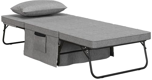 HOMCOM Sofá Cama de 1 Plaza 4 en 1, Sillón Cama Plegable, Otomana, Tapizado en Lino, con Respaldo Ajustable de 5 Niveles, Almohada Acolchada, para Oficina, Dormitorio, Salón, 75x80x74 cm, Gris