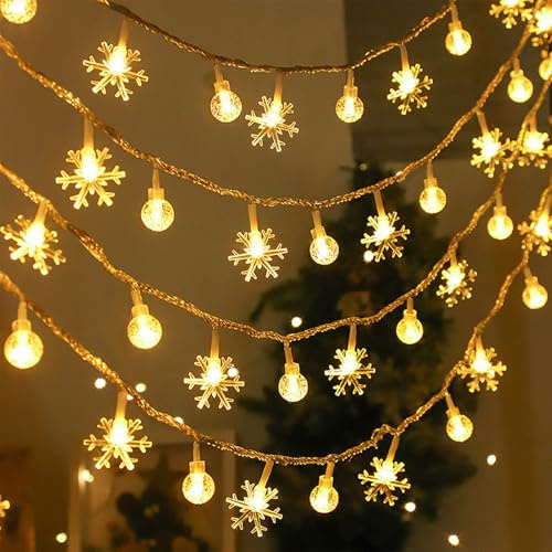 Kaleora LED Lichterkette, 3M 20 LED Schneeflocken und Kristallkugeln Lichterkette Batteriebetriebene, Warmweiß Weihnachten Dekolicherkette für Weihnachtsdeko, Schlafzimmer, Hochzeit, Party