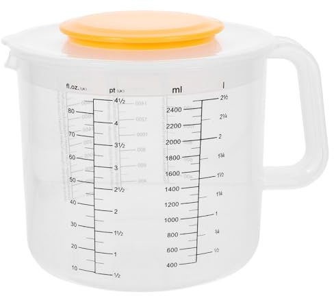 Amosfun 2.5L Mixing Bowl with Lid Scale Handle White Plastic | With Lid, with Scale, with Handle, Transparent Bowl, White Plastic Design