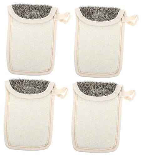 WOONEKY 4 Stück Seifenbeutel Schwarz aus Leinen mit Kordelzug Schaumförderndes Seifennetz für Dusche Peeling und Reisen Wiederverwendbarer Seifenhalter zur Hautpflege
