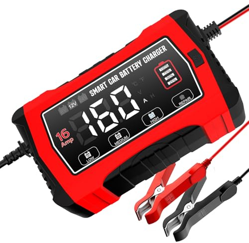 Haisito 16A Autobatterie Ladegerät 6V/12V/24V, Smart Erhaltungsladegerät Wartungs und Entsulfatierer für Auto, Boot, Wohnmobil unterstützt Lithium/LiFePO4/ AGM/Gel/und Deep/Cycle/Blei/Säure/Batterien