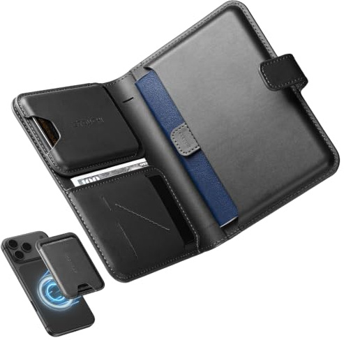Stouchi Reisepasshülle mit AirTag Fach, RFID Passport Wallet, Magnetetui | Mit AirTag-Fach, RFID-Schutz und abnehmbarem Magnet-Kartenetui; Zugband für schnellen Passzugriff, aus veganem Kunstleder.