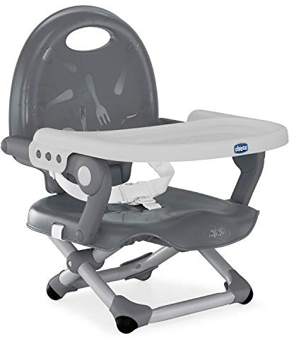 Chicco Pocket Snack Rialzo Sedia per Bambini 6 Mesi-3 Anni (15 kg), Seggiolino Pappa Alzasedia da Tavolo Portatile Seggiolone Da Viaggio Chiusura Compatta, Vassoio Rimovibile, Grigio