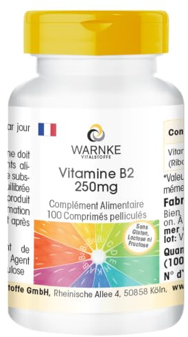 Vitamin B2 250mg - 100 Tabletten - schluckfreundlich - 250mg Vitamin B2 pro Tablette - Riboflavin - HOCHDOSIERT - Deutsche Apothekenqualität - vegan | Warnke Vitalstoffe