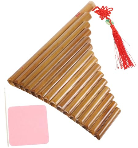 iplusmile 15 loch Bambus Panflöte Traditionelles Blasinstrument Leicht Spielbar mit Reinigungsstab und Tuch Braun für Anfänger Zufällige Farbe Zufällige Farbe