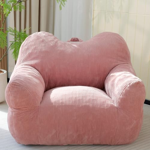 UODERS Cord Sitzsack Erwachsene, Bean Bag Chair mit Memory-Schaum Füllung, Gemütlicher Relaxsessel mit Armlehnen & Tragegriff, Big Sessel für Wohnzimmer Schlafzimmer (XL-Rosa)