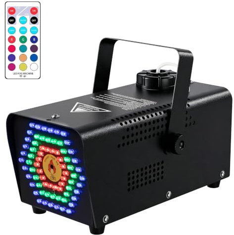 Nebelmaschine 500W mit 72 RGB LEDs & Fernbedienung für Party, Halloween | 45 Sekunden Nebel pro StoB, doppelter Temperaturschutz, kompakt 25,5 x13,5 x 12,5 cm, 1,9kg,inkl. Fernbedienung
