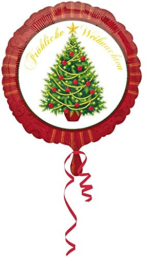 Amscan 3286501 - Standard Folienballon fröhliche Weihnachten, Durchmesser 43 cm, Weihnachtsbaum, Santa Claus, Christbaum, Heliumballon, Party, Dekoration, Xmas, Christmas