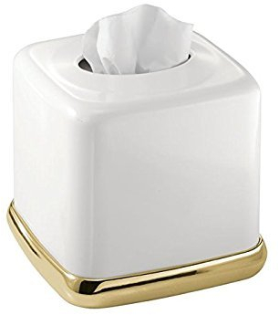 mDesign Kosmetiktücherbox quadratisch - praktische Tissuebox für das Badezimmer aus Metall mit weißem Finish und Gold-Akzenten - Papiertuchbox in modernem & minimalistischem Design