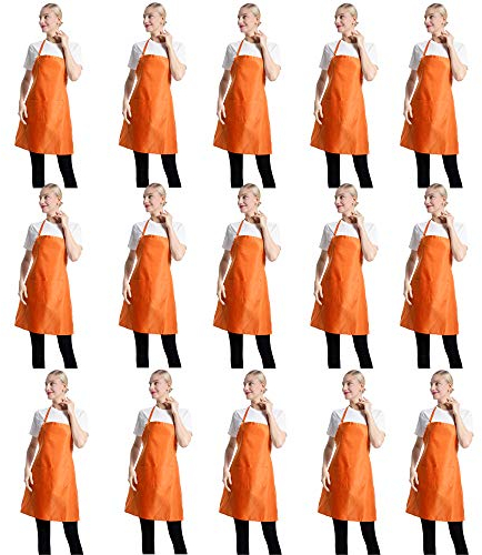 TSD STORY Orangefarbene einfarbige Latzschürzen für Damen und Herren, Erwachsene, Unisex-Schürzen mit 2 Vordertaschen, Größe 61 x 71 cm, Küchen-Koch-Server Malschürzen (orange-15 Stück)
