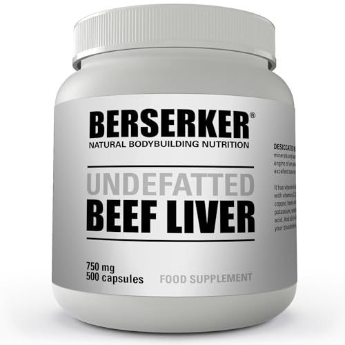 Berserker Desiccated Beef Liver Supplement 750mg, 500 Capsules, Un-defatted | Provides Full Absorption of Naturally Occurring Vitamins and Minerals Found in Beef Liver | Made in The UK by Health4All
