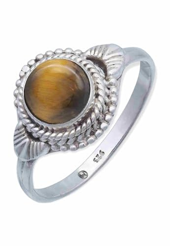 mantraroma Ring Silber Damen Tigerauge Edelstein braun ausgefallen verspielt