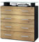 Vladon Sideboard Pavos V2, Kommode mit 4 Schubladen und Glasablage, Schwarz matt/Eiche Natur (76 x 81 x 35 cm)