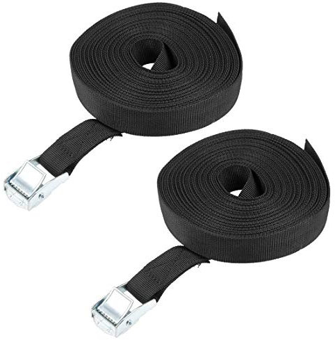 uxcell 9M x 25mm Lashing Strap Cargo Tie Down Straps Cam Lock Buckle Up to 250Kg, Black, 2Pcs
