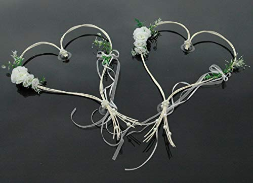 ROMANTISCHE Herzen Autoschmuck Auto Schmuck Braut Paar Rose Deko Dekoration Hochzeit Car Auto Wedding Deko (Ecru 6)