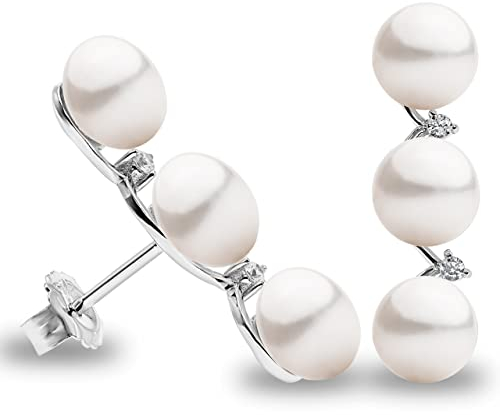 Damen Perlenohrringe Süßwasserzuchtperlen Knopfform 7,5 bis 8 mm von SECRET & YOU - Rhodiniertes Sterling Silber 925.